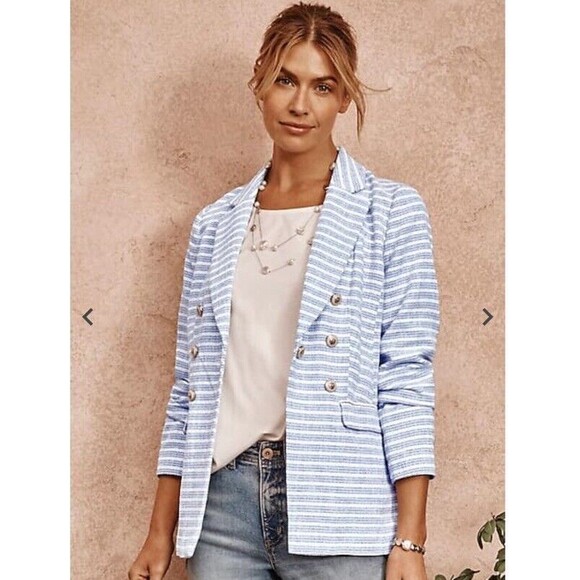 J. Jill Modern Spectator Blazer Blue White Striped Women’s Size 2X NWT’s $159 - Picture 2 of 15